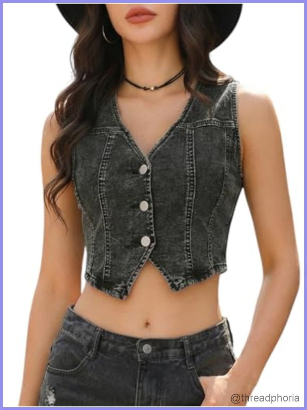 Women's Cropped Jean Vest Sleeveless V Neck Button Down Denim Vest Top